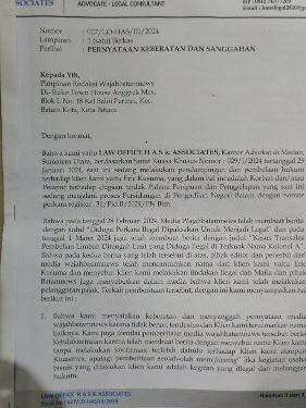 Sanggahan Keberatan Dari kuasa hukum Erik Kusuma Atas Dua  Berita yang berjudul ” Diduga Perkara Ilegal Menjadi Legal” dan ” kasus Transaksi Pembelian Limbah Ditengah Laut Yang Diduga Ilegal Terkuak Nama Kolonel A “
