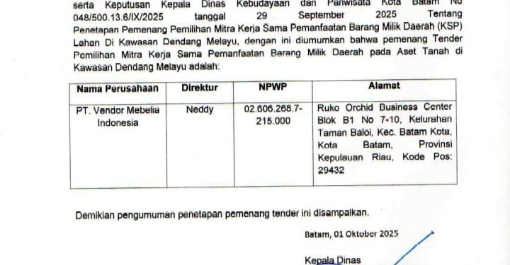 Pengumuman Pemenang Tender Pemilihan Mitra Kerja Sama Pemanfaatan ( KSP )